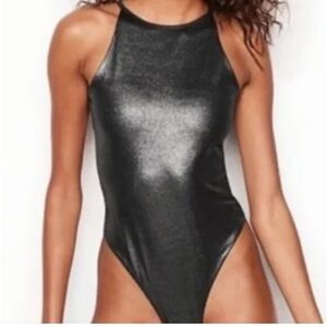 NWT Victoria’s Secret Sport Black Metallic Halter Bodysuit